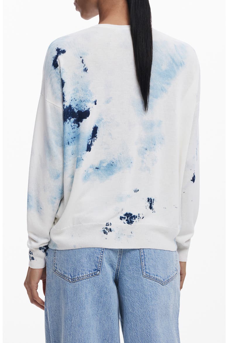 Floral V-Neck Sweater, Alternate, color, WHITE/ BLUE MULTI