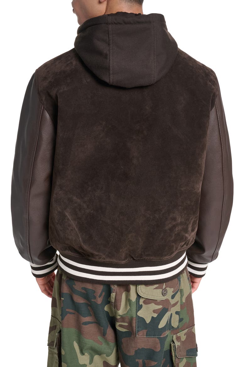 Faux Suede & Faux Leather Varsity Jacket, Alternate, color, BROWN