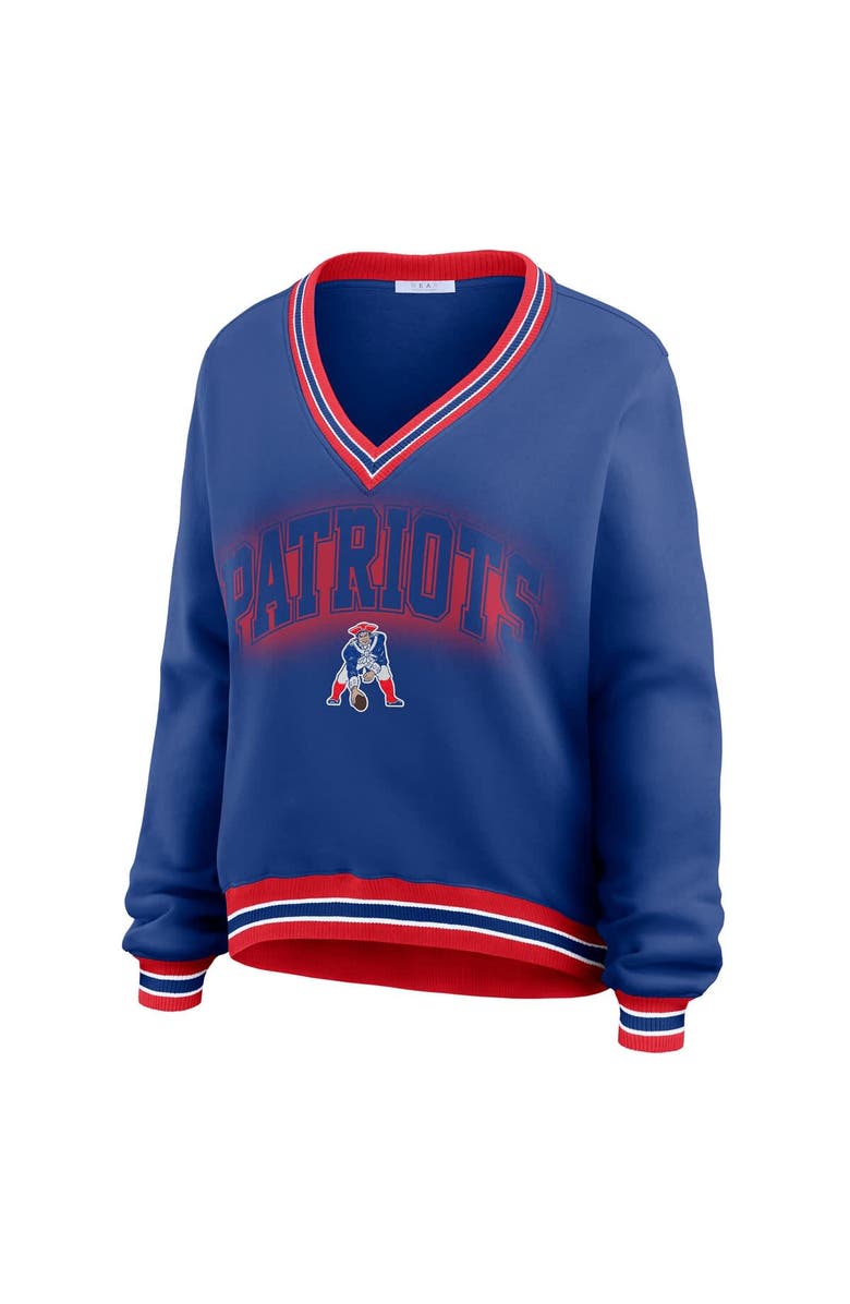 WEAR by Erin Andrews Women's WEAR by Erin Andrews Navy New England Patriots Oversized Long Sleeve V-Neck Sweatshirt, Alternate, color, Navy