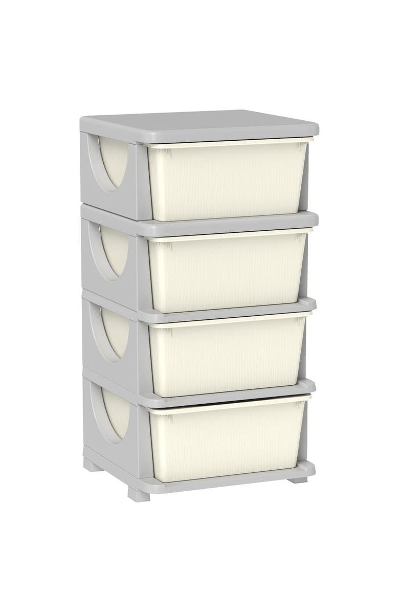 Qaba 4-Tier Kids Storage Unit with Drawers​, Main, color, Cream White