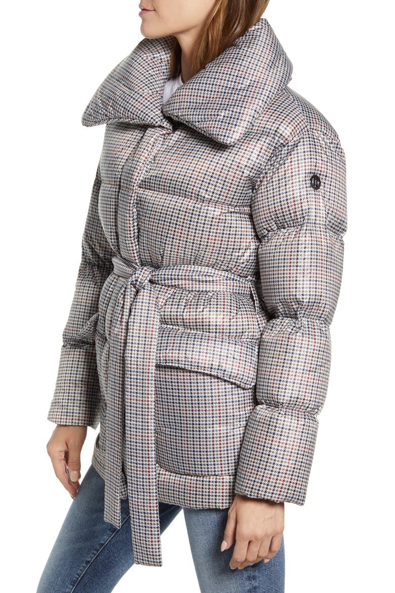 Herringbone Print Belted Puffer Coat, Alternate, color, HERRINGBONE