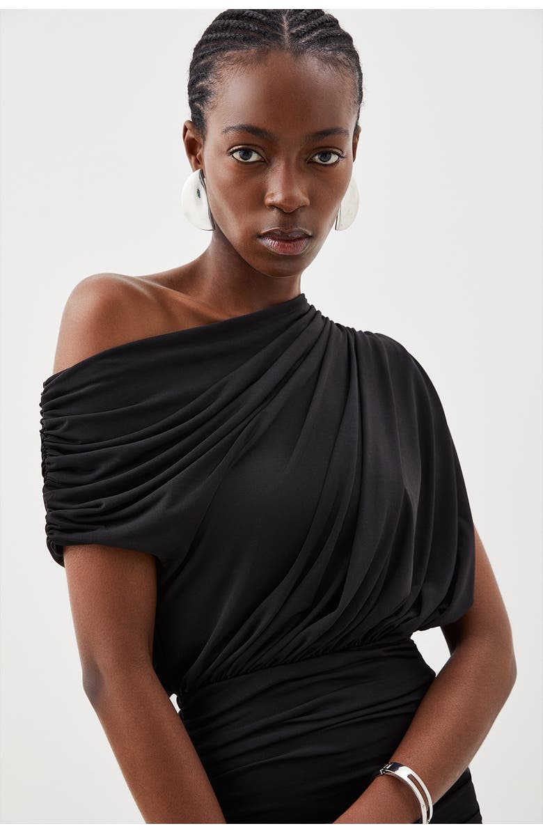 Karen Millen Asymmetric Neckline Maxi Dress, Alternate, color, Black