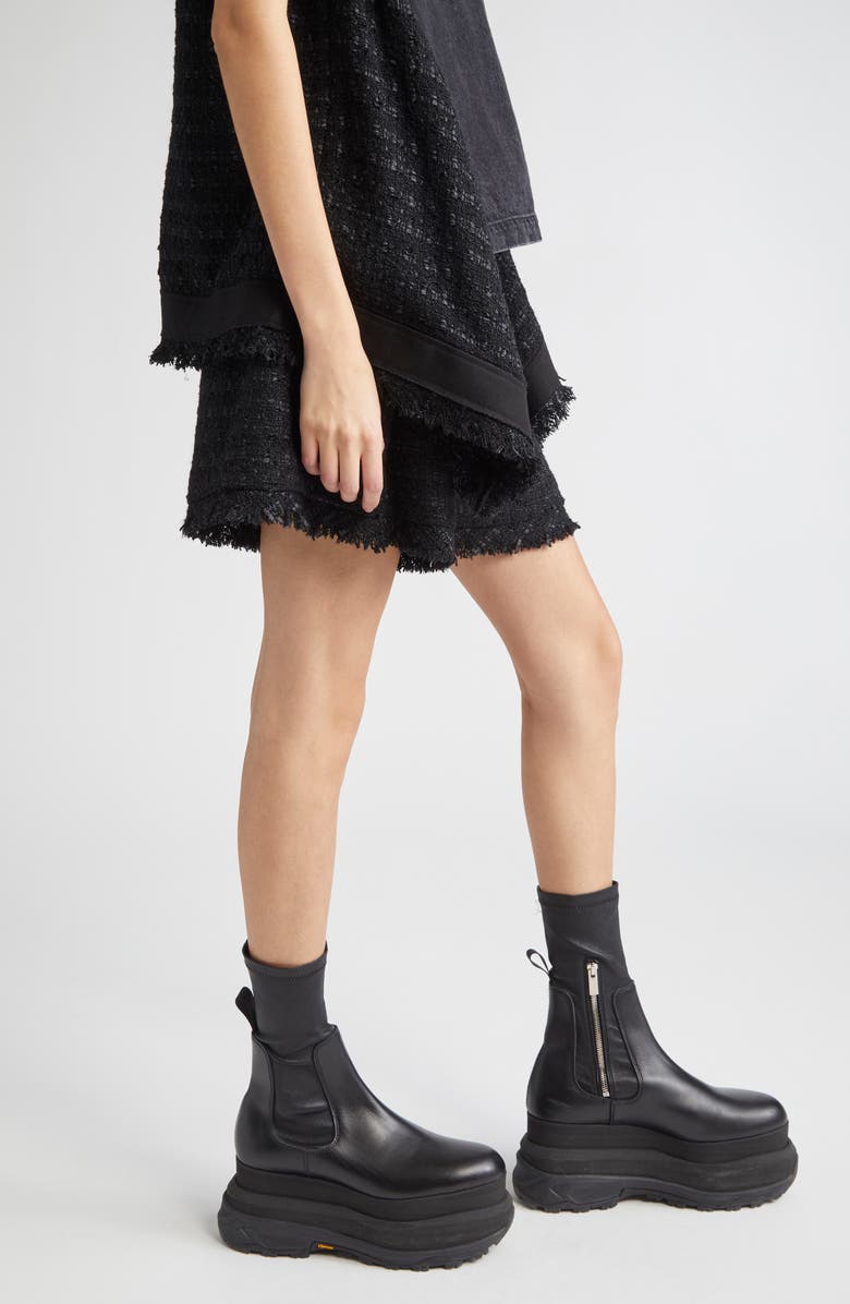 Sacai Mixed Media Denim & Tweed Shorts, Alternate, color, Black/ Black