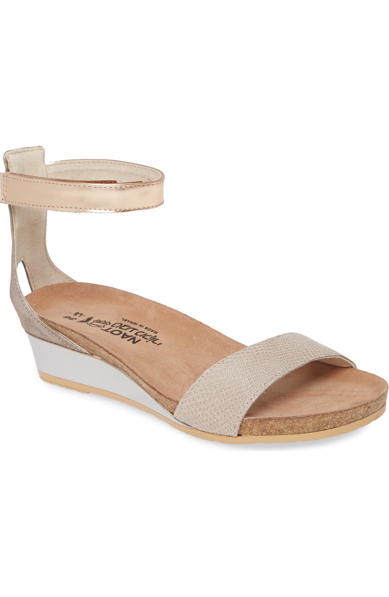 Naot 'Pixie' Sandal, Main, color, Beige Lizard/ Silver Leather
