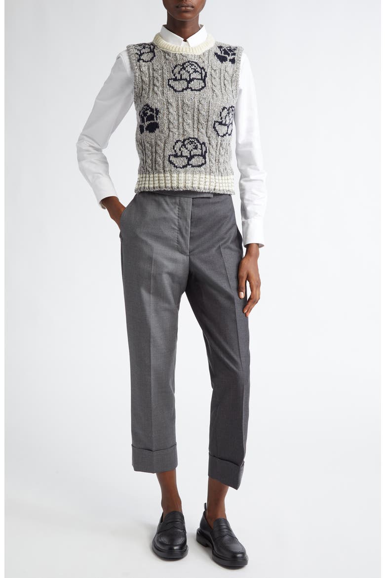 Intarsia Rose Donegal Tweed Sweater Vest, Alternate, color, LIGHT GREY