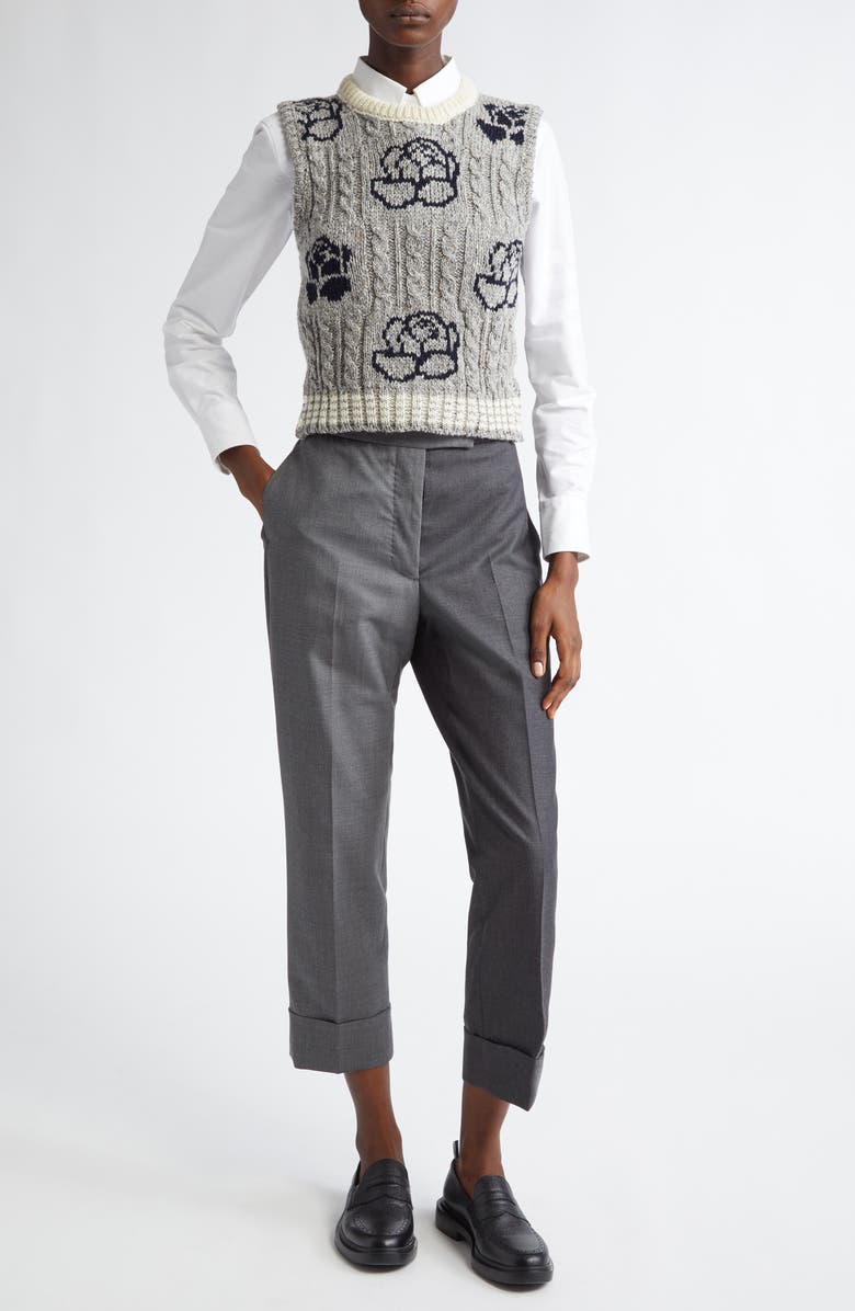 Thom Browne Intarsia Rose Donegal Tweed Sweater Vest, Alternate, color,