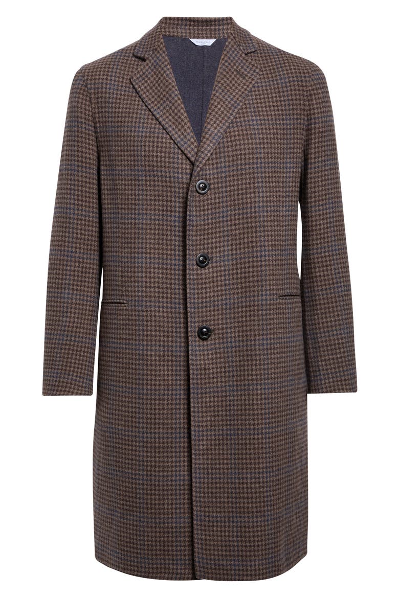 Houndstooth Check Wool, Cashmere & Silk Double Cloth Long Coat, Main, color, BROWN