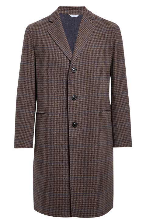 Houndstooth Check Wool, Cashmere & Silk Double Cloth Long Coat