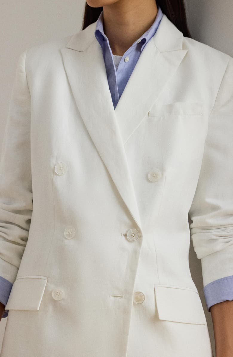 Lauren Ralph Lauren Narain Double Breasted Linen Blend Blazer, Alternate, color, White