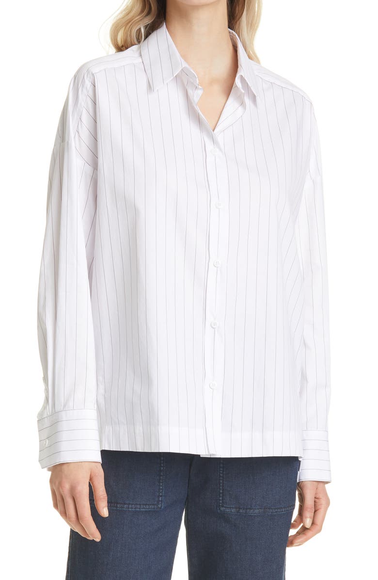 Max Mara Leisure Oversize Pinstripe Button-Up Shirt, Main, color, 