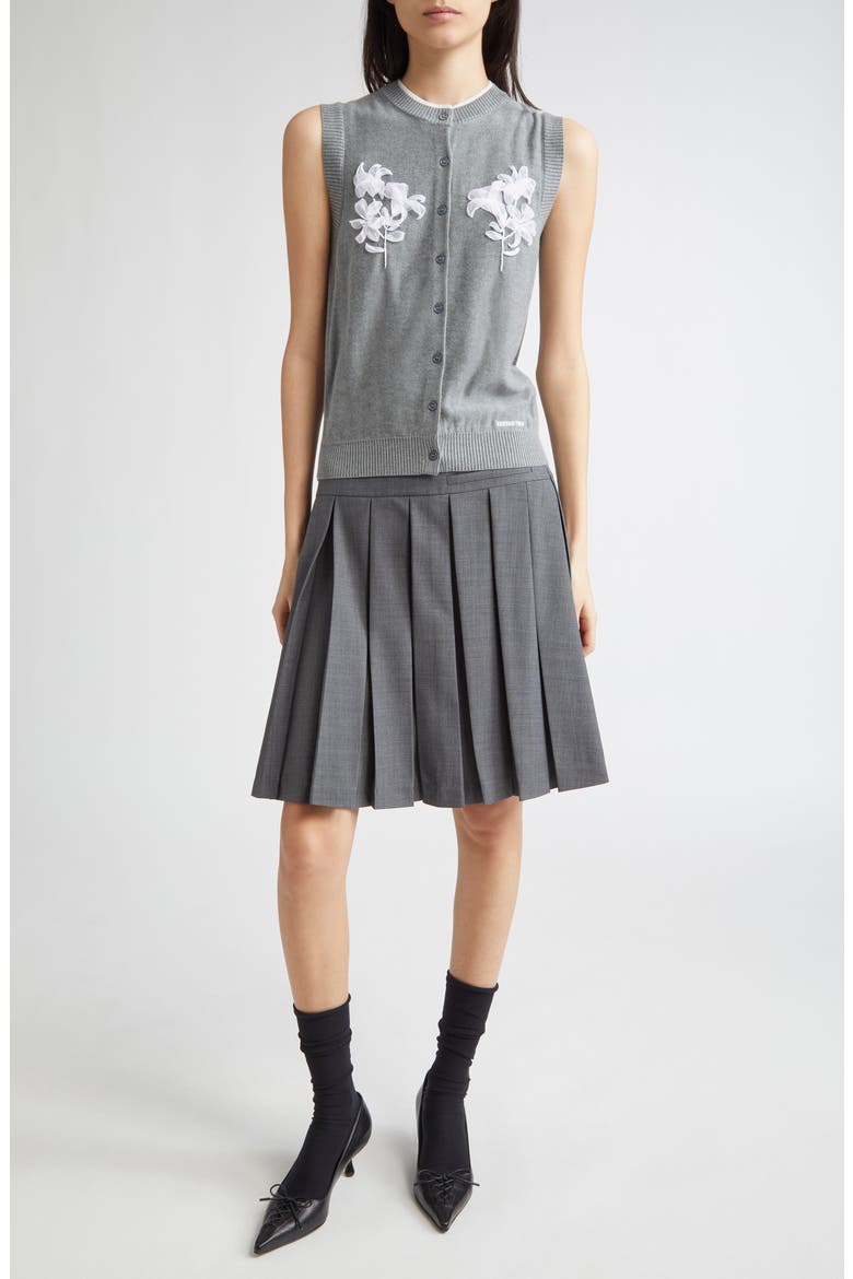 Floral Appliqué Silk & Cashmere Cardigan, Alternate, color, GREY