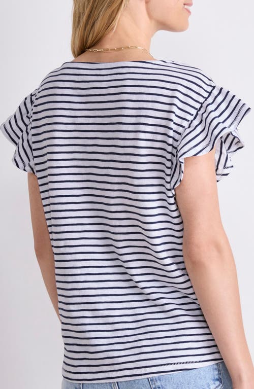 Vineyard Vines Flutter Sleeve Cotton T-shirt In Medium Stripe White/navy