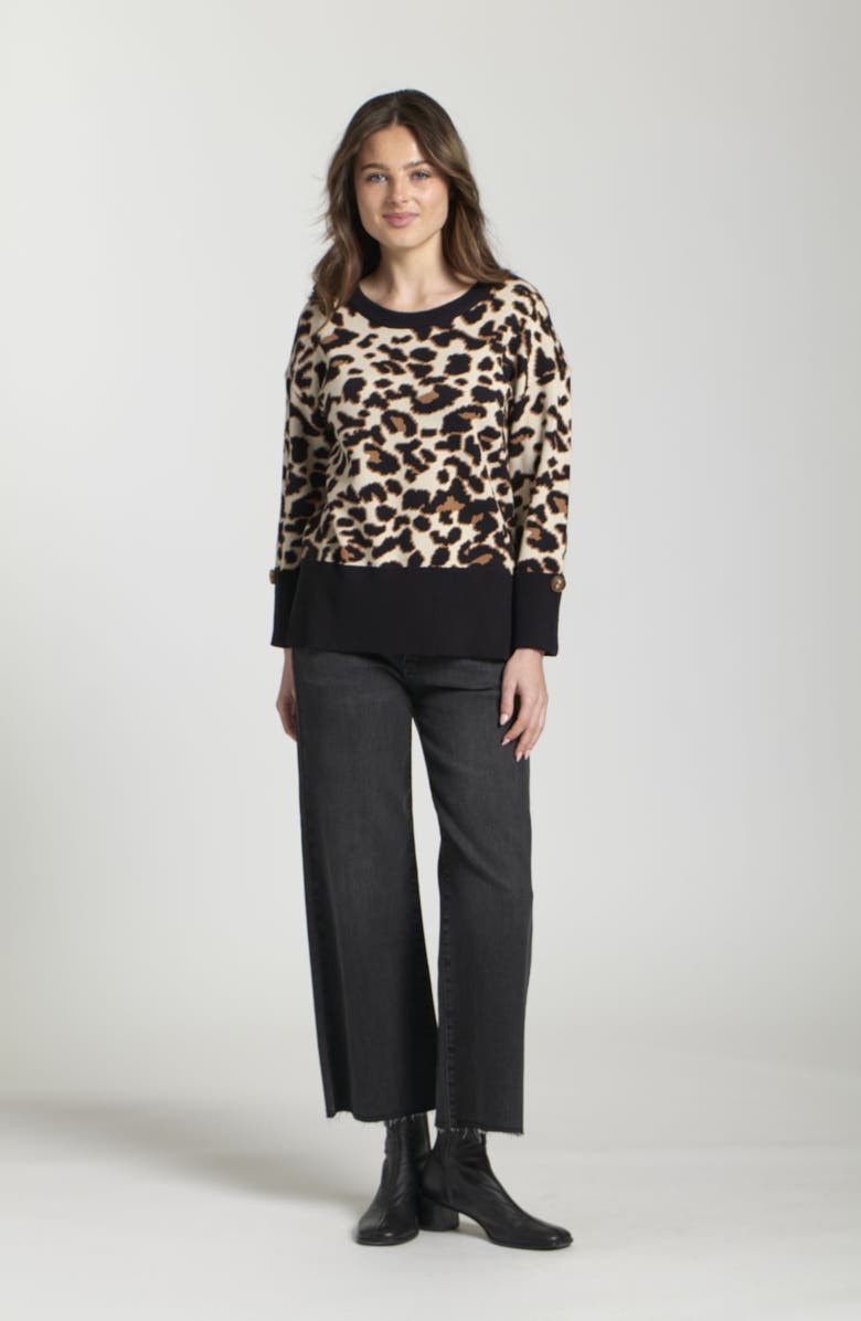 APNY Leopard Jacquard Sweater, Alternate, color, Latte Multi