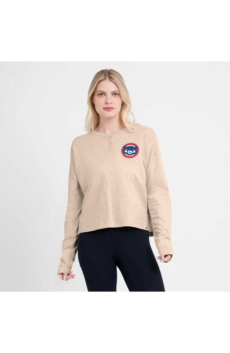 FANATICS Women's Fanatics Tan Chicago Cubs Oversized Stadium Slub Long Sleeve Henley T-Shirt, Alternate, color, 