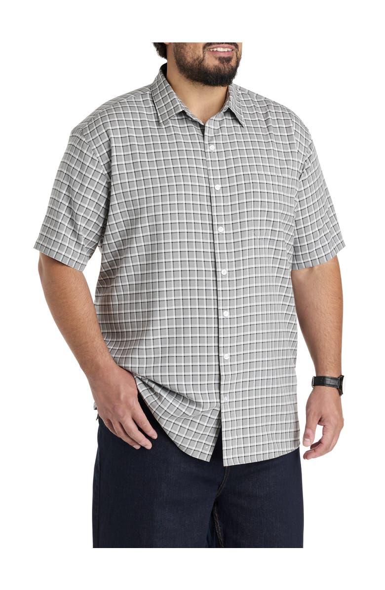 Harbor Bay by DXL Big & Tall Plaid Microfiber Sport Shirt, Main, color, Grey