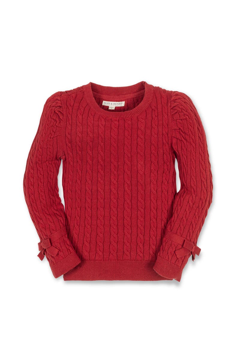 Hope & Henry Organic Long Puff Sleeve Sweater with Bow Detail, Main, color, Red Cable