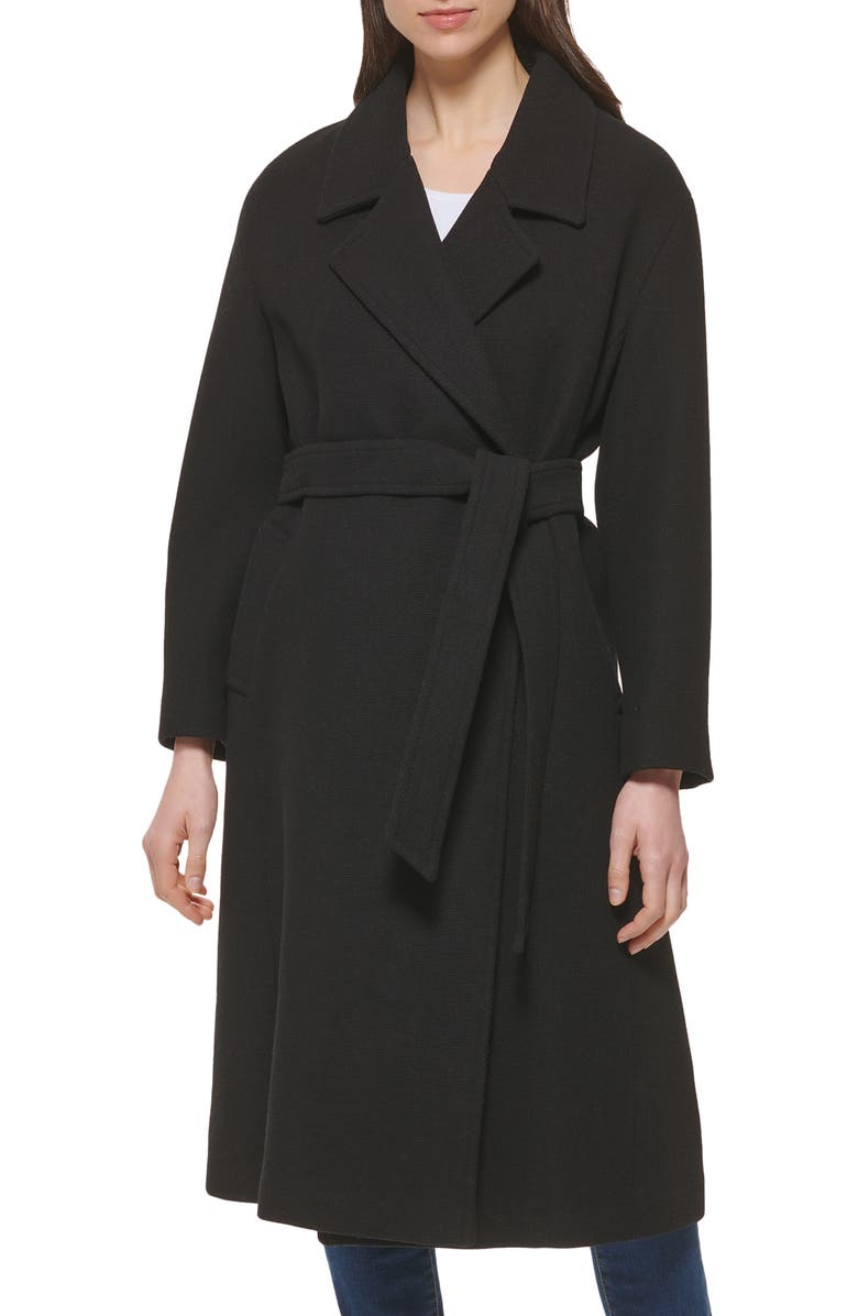 Cole Haan Signature Oversize Belted Basket Weave Wool Blend Wrap Coat, Main, color, 