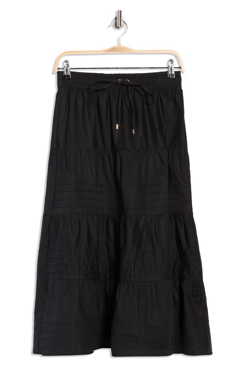 Pleated Tiered Cotton Pull-On Skirt, Alternate, color, BLACK