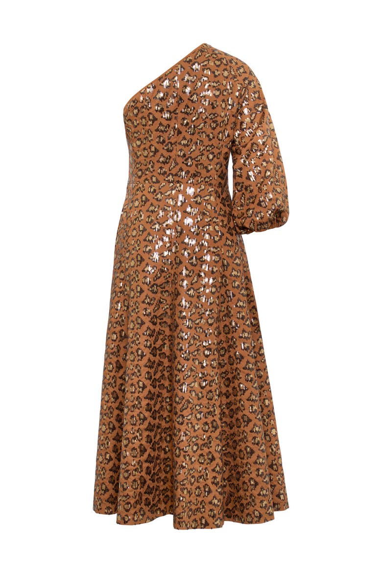 One Shoulder Dress With Leopard Sequins, Alternate, color, Tobacco