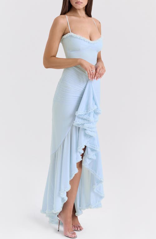 Shop House Of Cb Gabbi Ruffle Mesh High-low Cocktail Dress In Ice Water