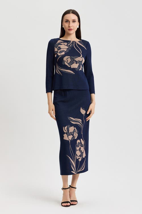 Ming Wang Floral Jacquard Soft Knit Top