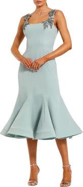 Mac Duggal Sleeveless Midi Dress With Floral Embellishments