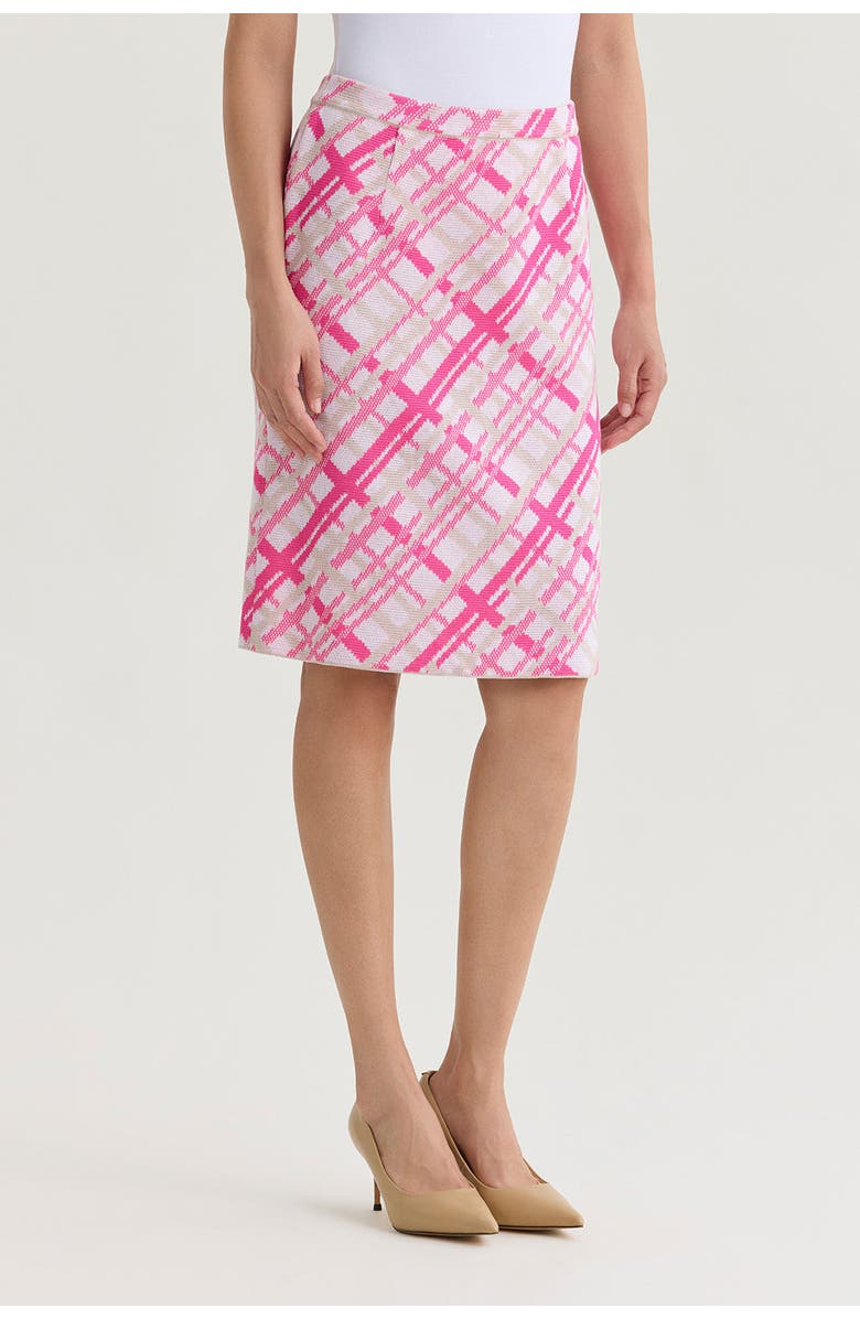 Ming Wang Plaid Knit Straight Skirt, Alternate, color, Carmine Rose/Pink