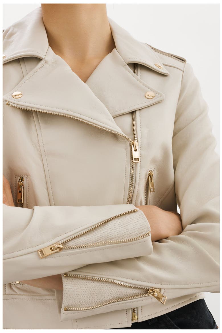 DONNA GOLD | Iconic Leather Biker Jacket, Alternate, color, Bone