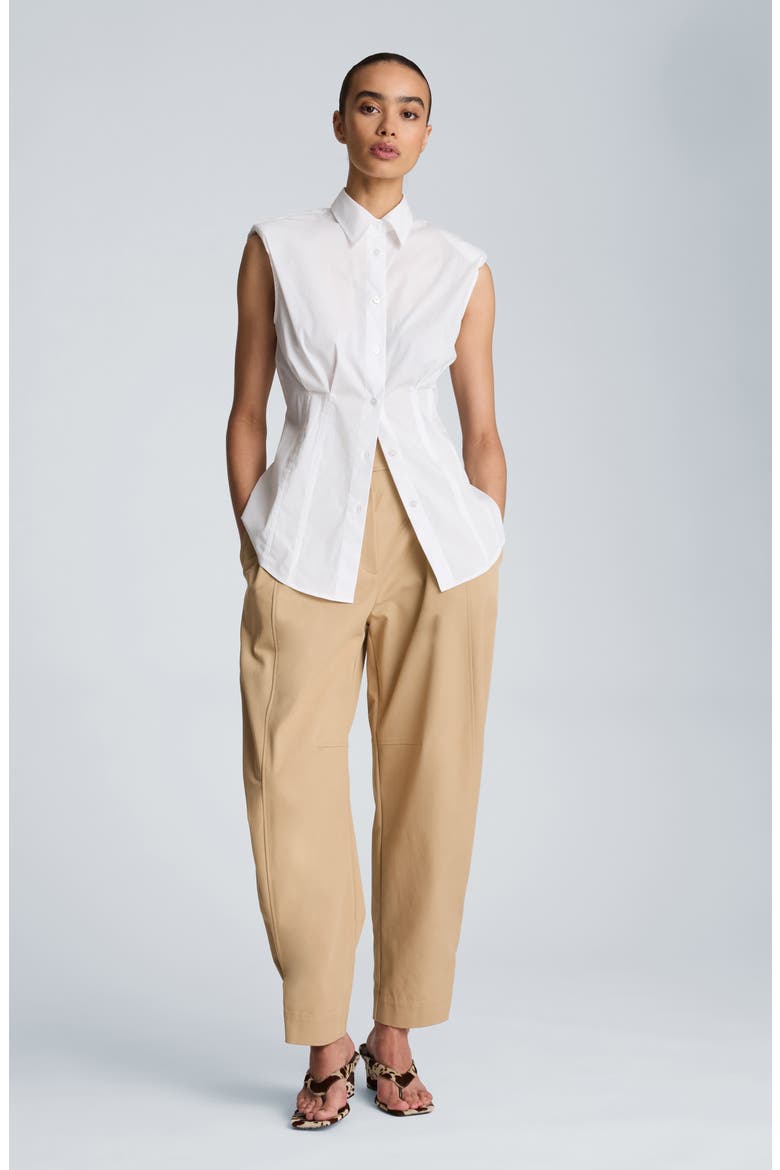 Pleated Button-Up Shirt, Alternate, color, PURE WHITE