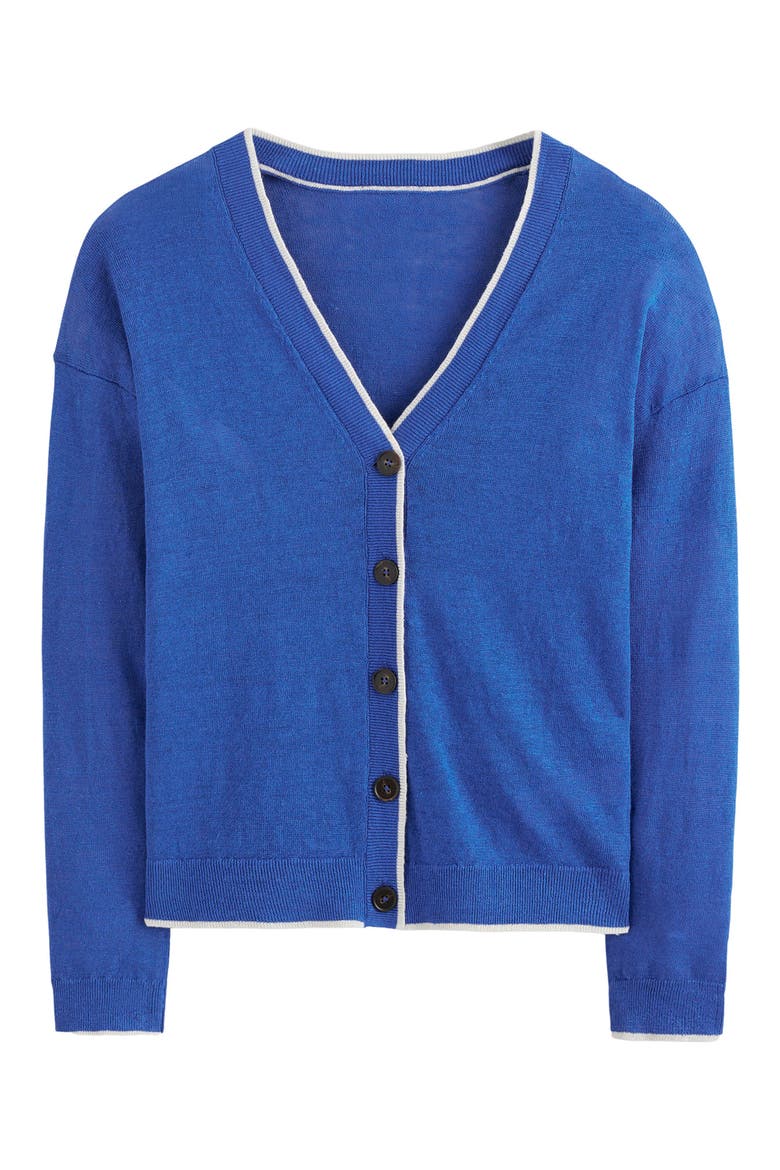 Maggie Tipped Linen Cardigan, Alternate, color, NAUTICAL BLUE