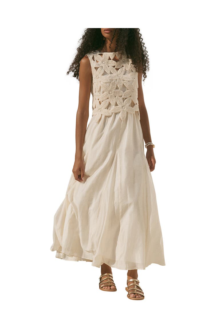 Cotton Blend Sleeveless Crochet Maxi Dress, Main, color, Cream