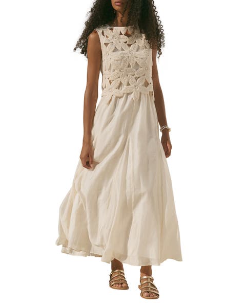 Cotton Blend Sleeveless Crochet Maxi Dress