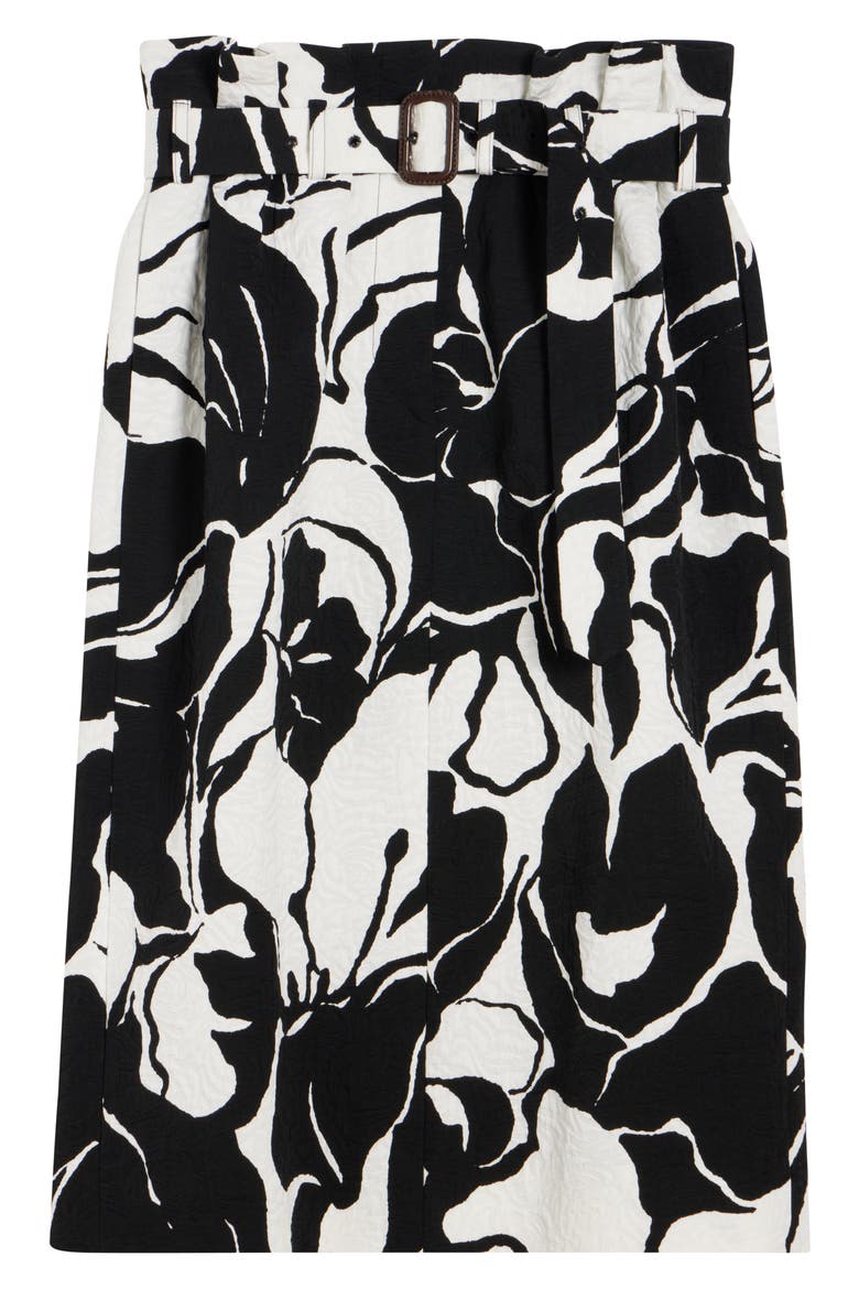 Print Jacquard Belted Paperbag Waist Skirt, Alternate, color, BLACK
