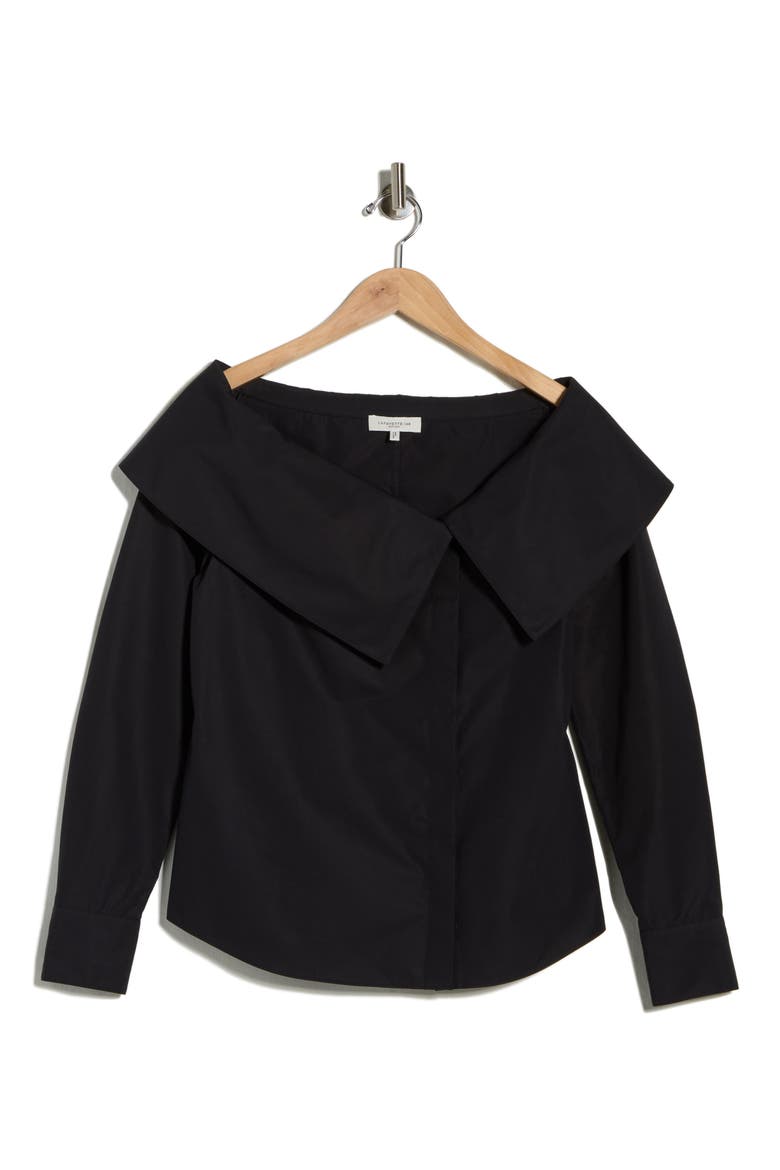 Portrait Collar Long Sleeve Button-Up Shirt, Alternate, color, BLACK