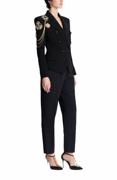 Crepe 6-Button Jacket With Embroidered Patches