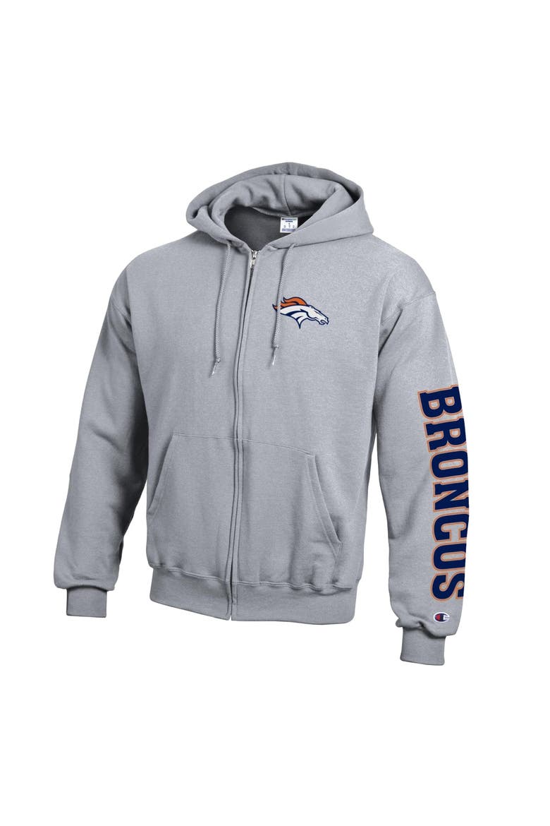 Men's Champion  Heather Gray Denver Broncos Powerblend Fleece Full-Zip Hoodie, Alternate, color, Heather Gray