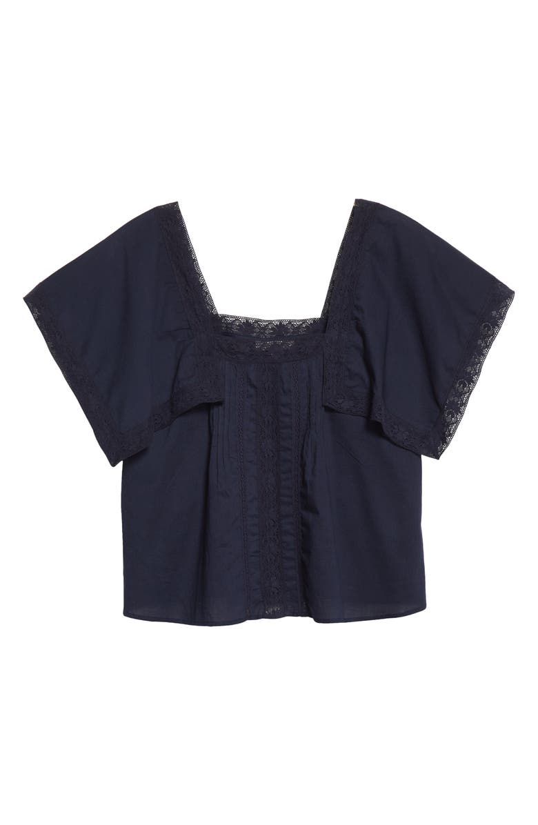 Rebecca Taylor Lace Inset Cotton Top, Alternate, color, Marine Blue