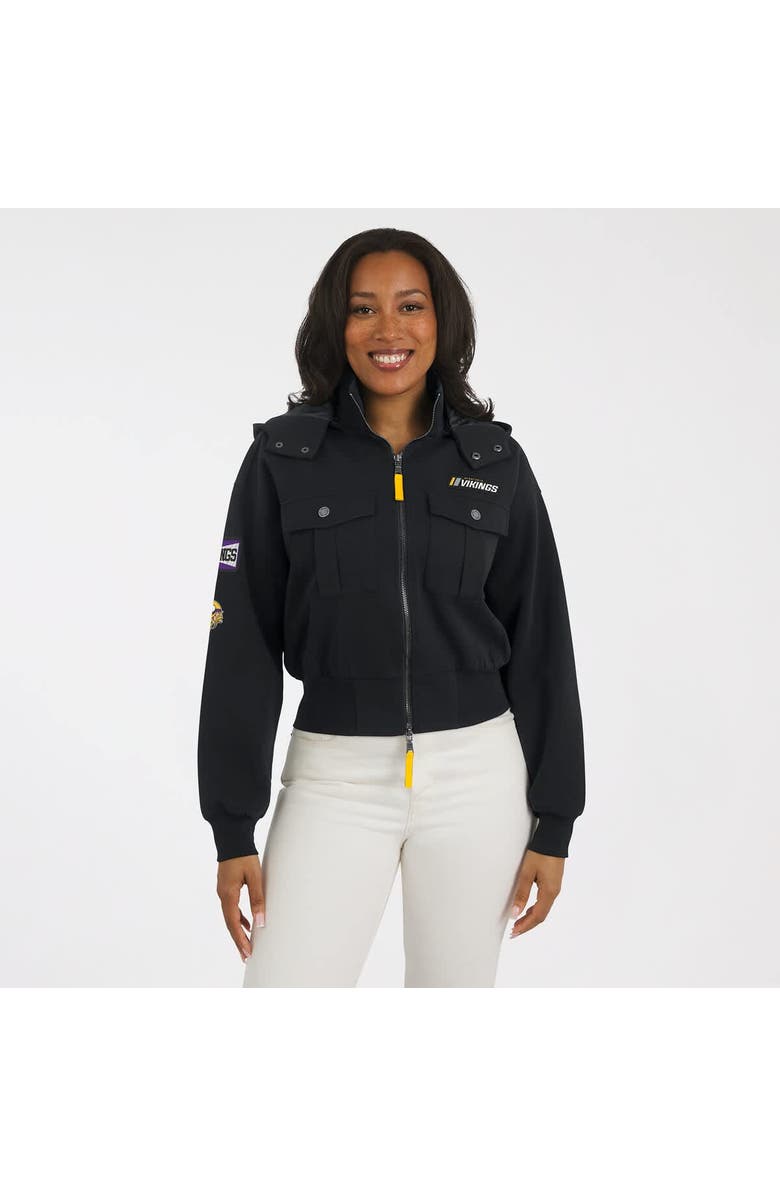WEAR by Erin Andrews Women's WEAR by Erin Andrews Black Minnesota Vikings Patch Pocket Cropped Full-Zip Bomber Jacket, Alternate, color, Black