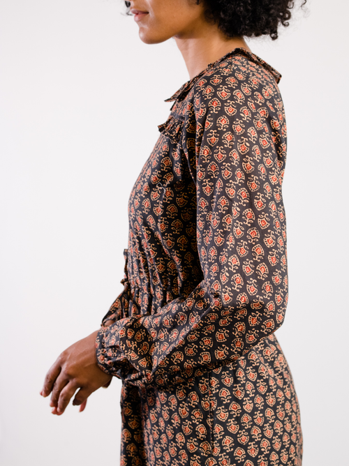 Able Caroline Ruffle Maxi Dress In Dark Block Print