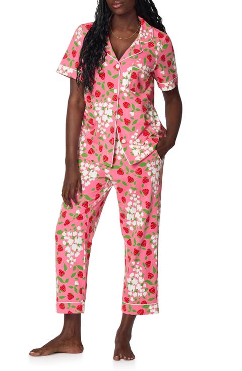 Print Stretch Organic Cotton Crop Pajamas (Regular & Plus)