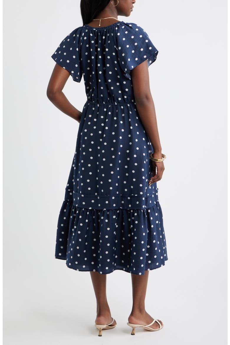 Front Button Midi Dress, Alternate, color, NAVY STILL- WHITE TOSS DOT