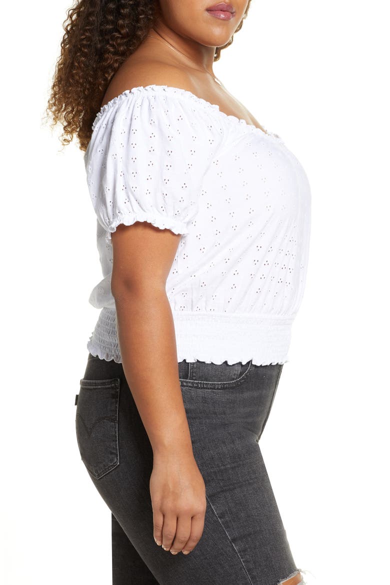 Off the Shoulder Eyelet Top, Alternate, color, WHITE