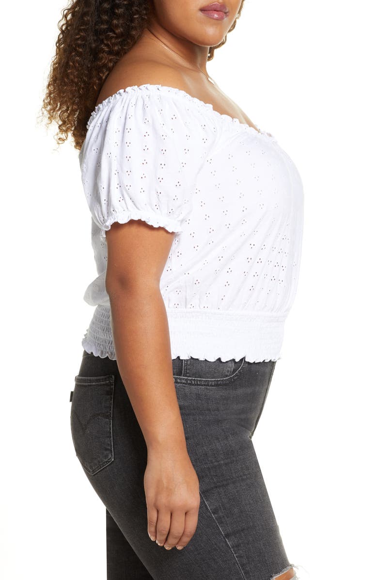 BP. Off the Shoulder Eyelet Top, Alternate, color,