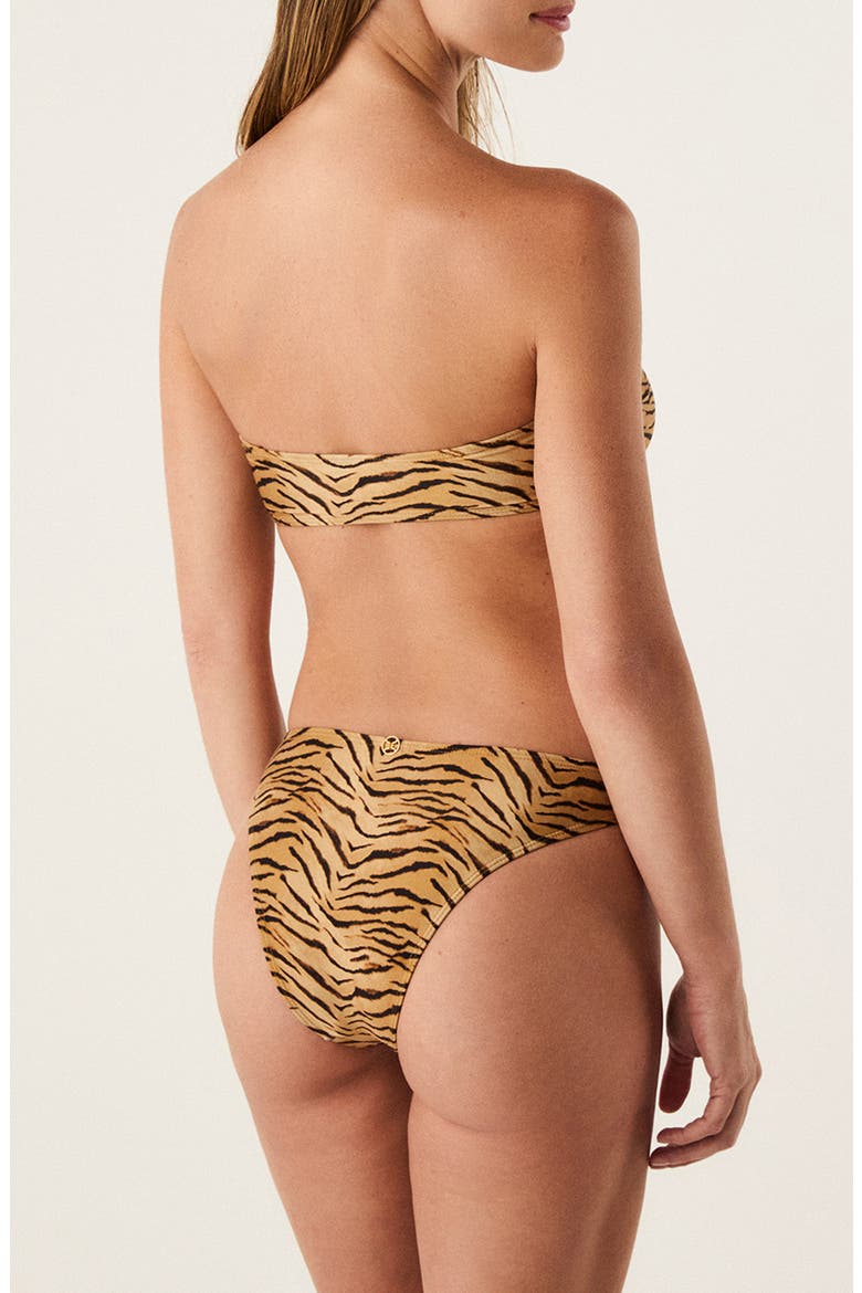 Megan Tiger Print Cutout Knotted Bandeau Bikini Top, Alternate, color, MULTI