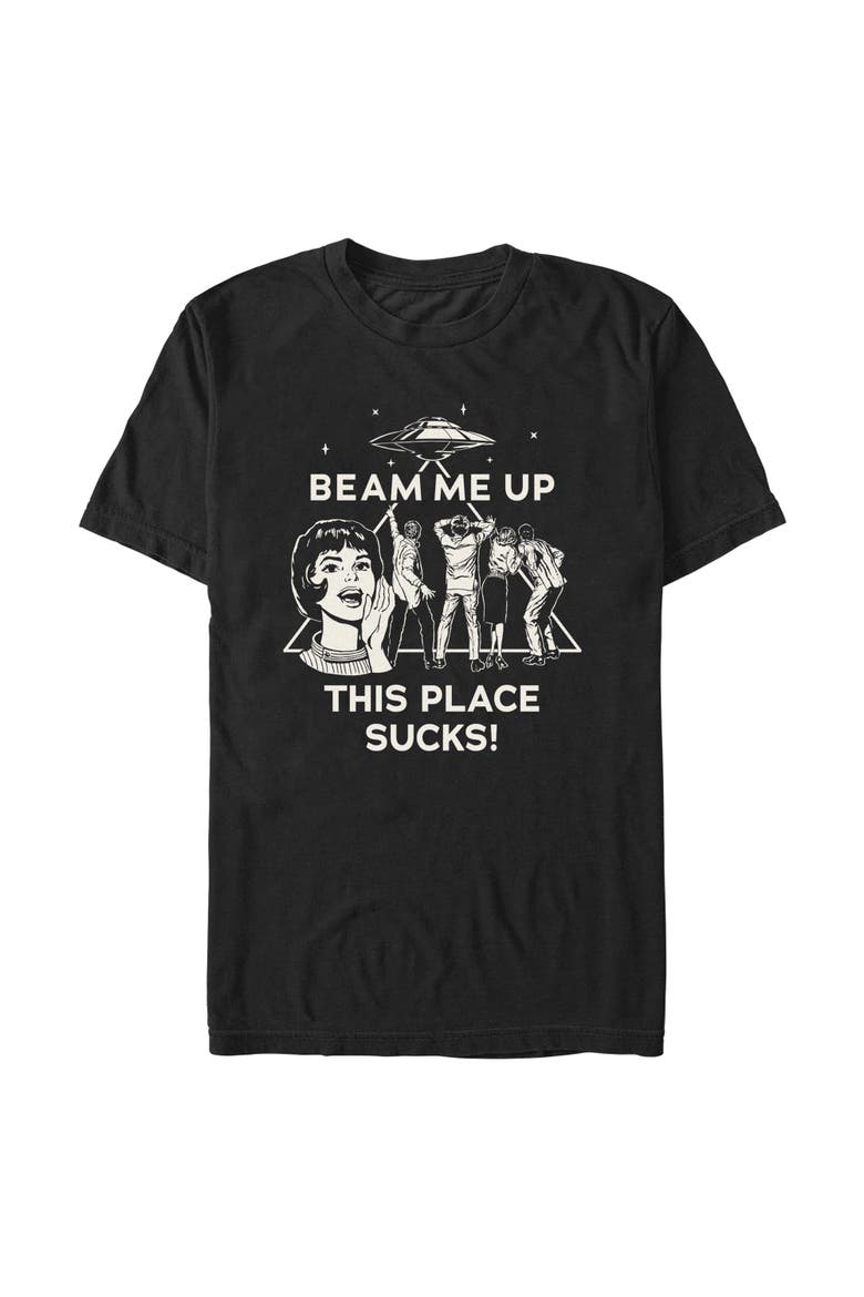 Netflix Men's Vintage This Place Sucks UFO T-Shirt, Main, color, Black