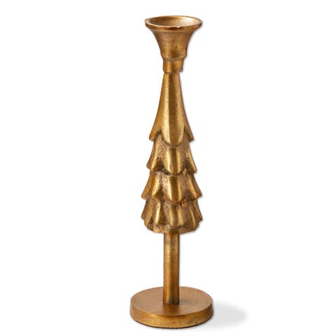 Cast Aluminum Taper Candle Holder Antique Brass Gold Small