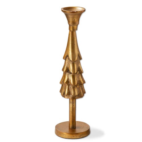 Tag Cast Aluminum Taper Candle Holder Antique Brass Gold Small