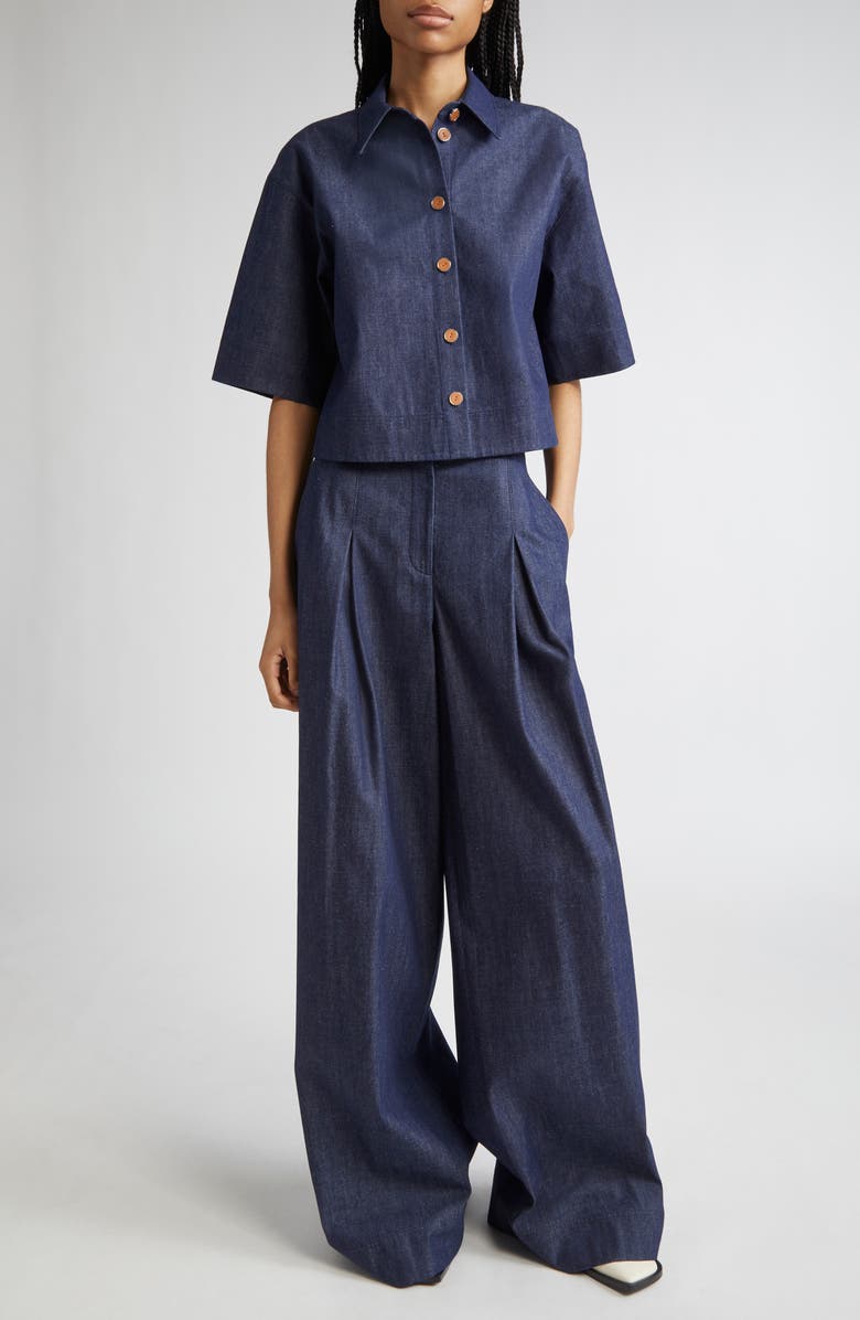 Lafayette 148 New York Warren Inverted Pleat Wide Leg Jeans, Alternate, color, Indigo