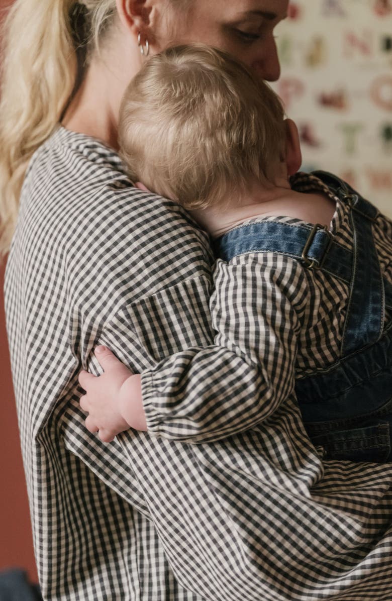 Pehr Gingham Check Long Sleeve Organic Cotton Bodysuit, Alternate, color, Indigo