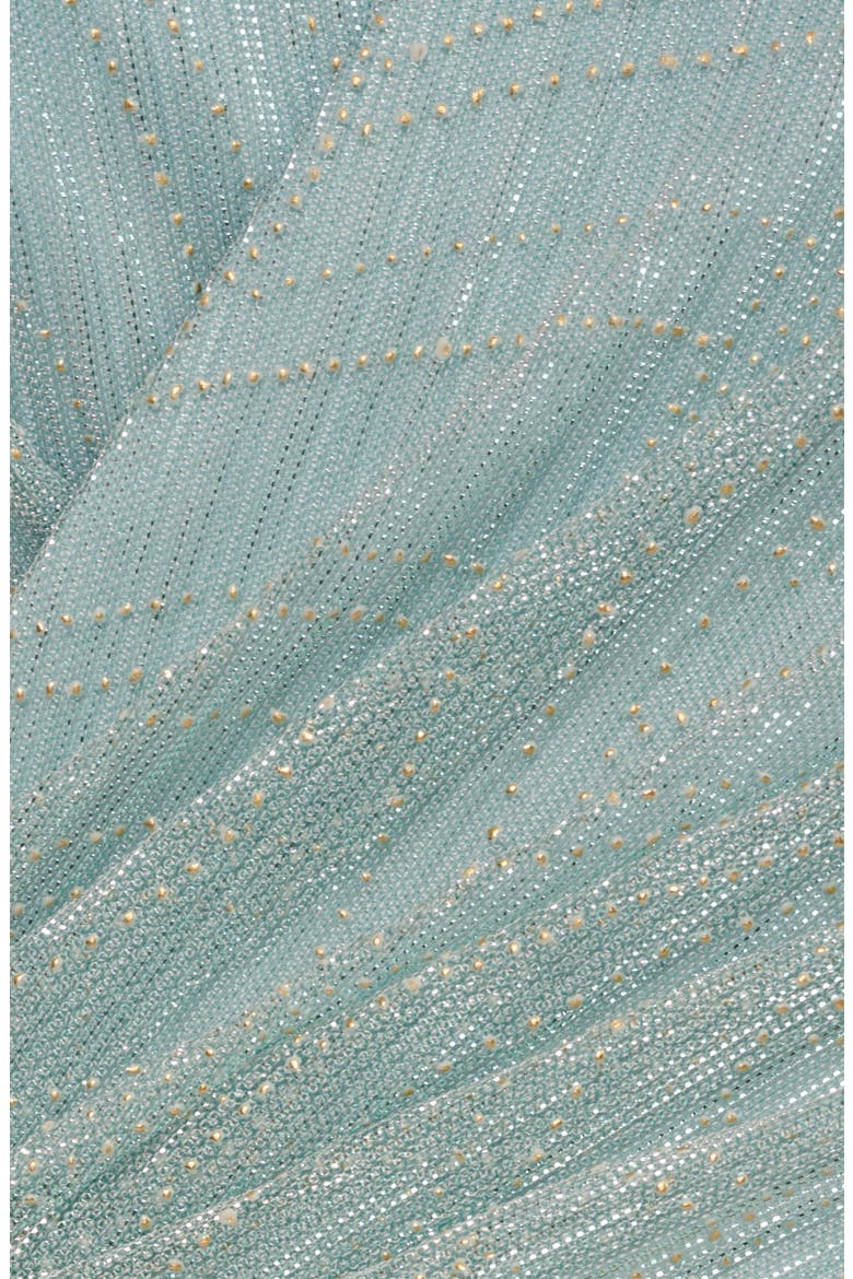 Metallic Long Sleeve Mesh High-Low Cocktail Dress, Alternate, color, MINT SMOKE